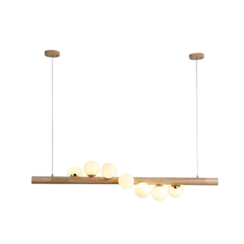 Nordic Linear Wood Island Pendant with Globe Shape Glass Island Light in Beige for Dining Room Clearhalo 'Ceiling Lights' 'Island Lights' Lighting' 2556979