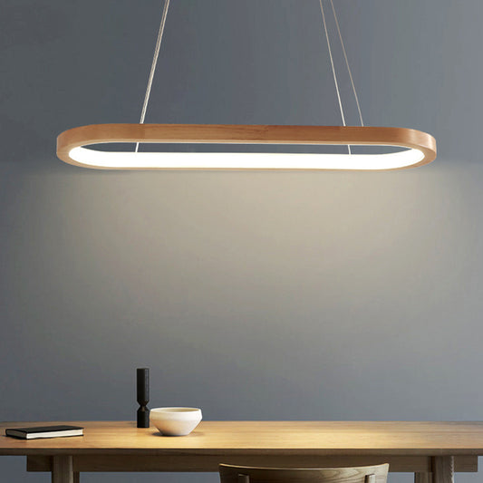 Modern Minimalist Oval Island Light LED Wooden Strip Restaurant Pendant Lighting Clearhalo 'Ceiling Lights' 'Island Lights' Lighting' 2556988