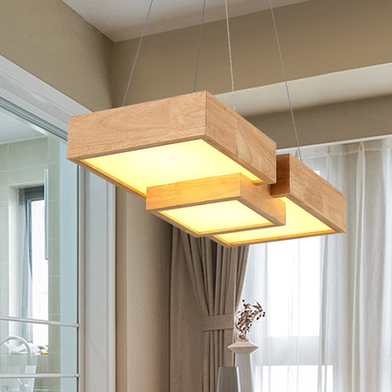 Japanese Style Wooden LED Restaurant Pendant Lighting Rectangular Solid Wood Island Lamps Clearhalo 'Ceiling Lights' 'Island Lights' Lighting' 2556998