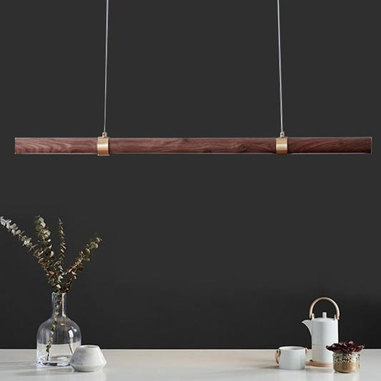 Nordic Linear Wood Island Pendant LED Strip Island Light in Brown for Dining Table Clearhalo 'Ceiling Lights' 'Island Lights' Lighting' 2557021