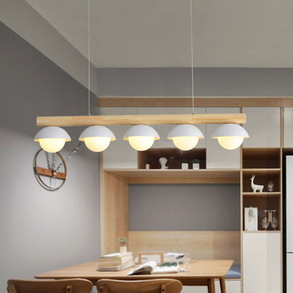 Modern Minimalist Linear Wood Island Pendant Grey Dome-Shaped Hanging Island Lights 5 Wood Clearhalo 'Ceiling Lights' 'Island Lights' Lighting' 2557045