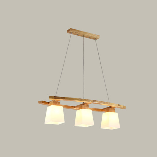 Nordic Personality Wood Island Pendant with Trapezoidal Glass Lampshade Dining Table Hanging Lamp Wood Clearhalo 'Ceiling Lights' 'Island Lights' Lighting' 2557058