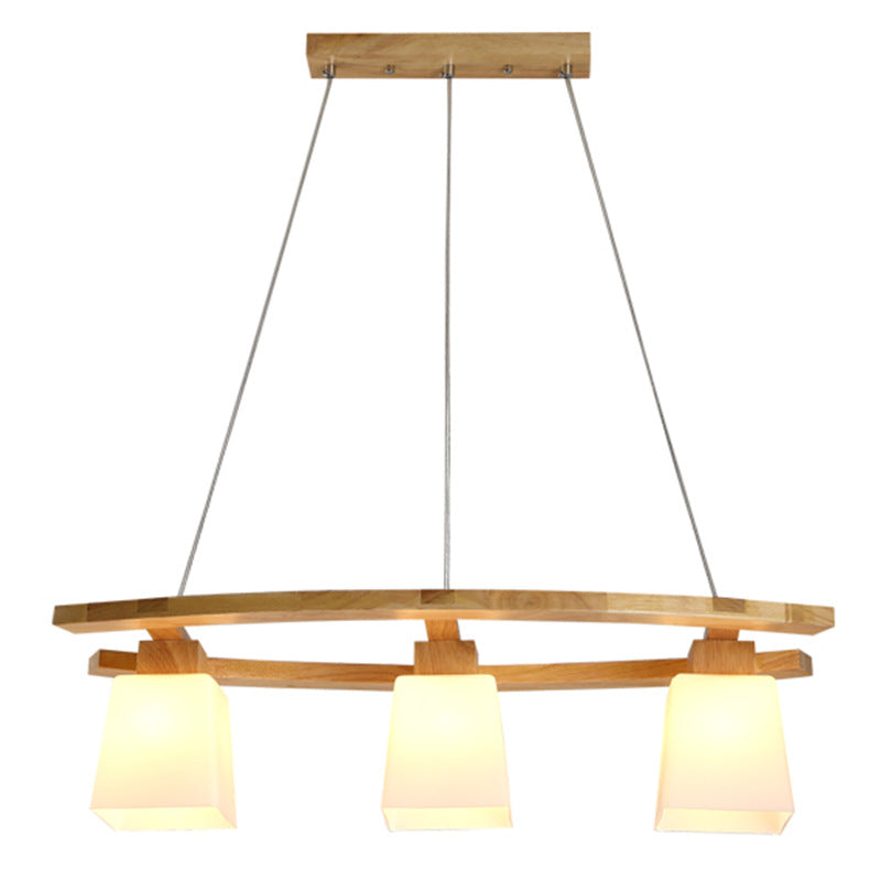 Nordic Personality Wood Island Pendant with Trapezoidal Glass Lampshade Dining Table Hanging Lamp Clearhalo 'Ceiling Lights' 'Island Lights' Lighting' 2557062