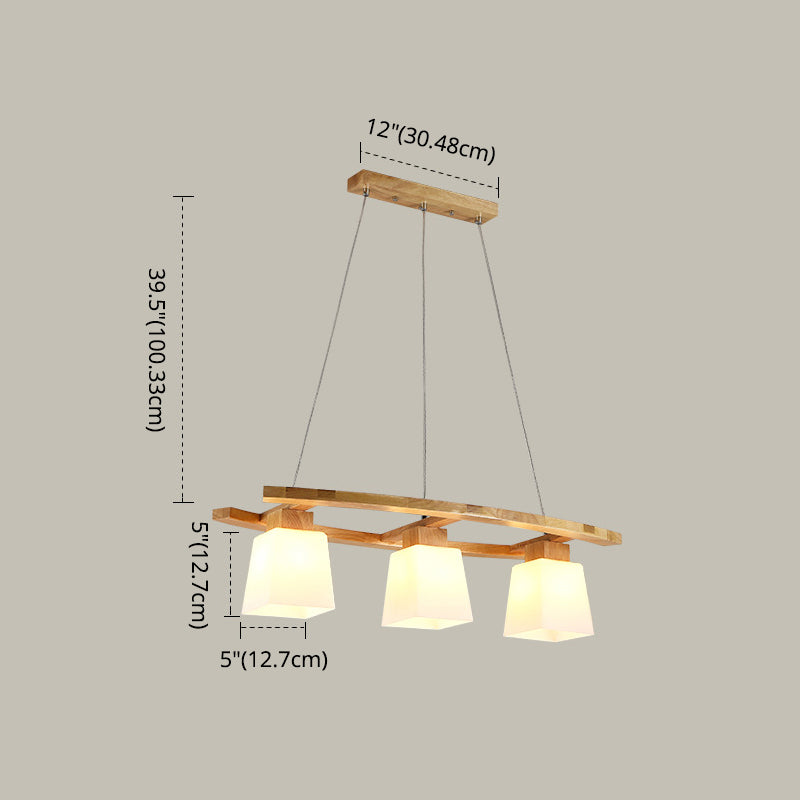 Nordic Personality Wood Island Pendant with Trapezoidal Glass Lampshade Dining Table Hanging Lamp Clearhalo 'Ceiling Lights' 'Island Lights' Lighting' 2557063