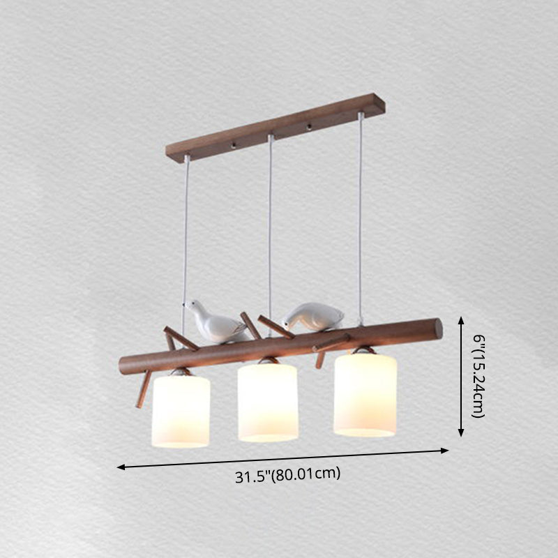 3 Lights Nutcracker Wood Island Pendant Lighting Contemporary Cylindrical Glass Shade Island Lamps Clearhalo 'Ceiling Lights' 'Island Lights' Lighting' 2557069