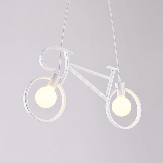 Retro Creative Iron Bicycle Chandelier 2 Light Dining Table Pendant Lighting Fixtures White Clearhalo 'Ceiling Lights' 'Island Lights' Lighting' 2557077