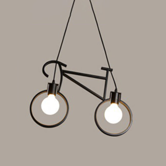Retro Creative Iron Bicycle Chandelier 2 Light Dining Table Pendant Lighting Fixtures Black Clearhalo 'Ceiling Lights' 'Island Lights' Lighting' 2557078