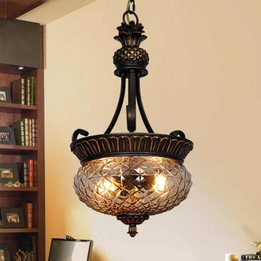 2 Lights Dining Room Ceiling Suspension Lamp Country Black Chandelier Pendant Light with Oval Clear Prismatic Glass Shade Clearhalo 'Ceiling Lights' 'Chandeliers' 'Glass shade' 'Glass' Lighting' 255717