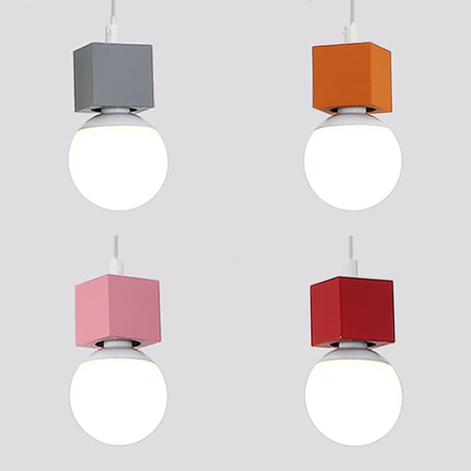 Loft Stylish Bare Bulb Ceiling Hanging Light with Square Design 1 Head Metallic Pendant Lighting in Grey/Red Clearhalo 'Art Deco Pendants' 'Cast Iron' 'Ceiling Lights' 'Ceramic' 'Crystal' 'Industrial Pendants' 'Industrial' 'Metal' 'Middle Century Pendants' 'Pendant Lights' 'Pendants' 'Tiffany' Lighting' 25574
