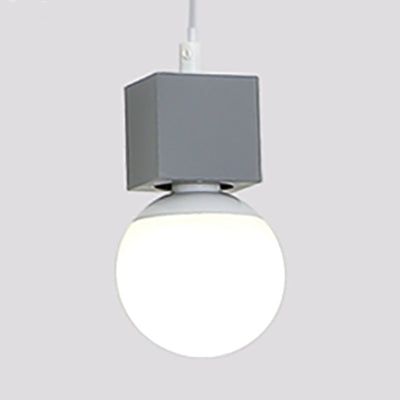 Loft Stylish Bare Bulb Ceiling Hanging Light with Square Design 1 Head Metallic Pendant Lighting in Grey/Red Grey Clearhalo 'Art Deco Pendants' 'Cast Iron' 'Ceiling Lights' 'Ceramic' 'Crystal' 'Industrial Pendants' 'Industrial' 'Metal' 'Middle Century Pendants' 'Pendant Lights' 'Pendants' 'Tiffany' Lighting' 25575