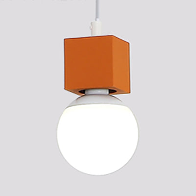 Loft Stylish Bare Bulb Ceiling Hanging Light with Square Design 1 Head Metallic Pendant Lighting in Grey/Red Clearhalo 'Art Deco Pendants' 'Cast Iron' 'Ceiling Lights' 'Ceramic' 'Crystal' 'Industrial Pendants' 'Industrial' 'Metal' 'Middle Century Pendants' 'Pendant Lights' 'Pendants' 'Tiffany' Lighting' 25577