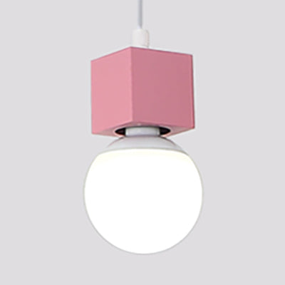 Loft Stylish Bare Bulb Ceiling Hanging Light with Square Design 1 Head Metallic Pendant Lighting in Grey/Red Pink Clearhalo 'Art Deco Pendants' 'Cast Iron' 'Ceiling Lights' 'Ceramic' 'Crystal' 'Industrial Pendants' 'Industrial' 'Metal' 'Middle Century Pendants' 'Pendant Lights' 'Pendants' 'Tiffany' Lighting' 25578
