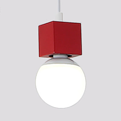 Loft Stylish Bare Bulb Ceiling Hanging Light with Square Design 1 Head Metallic Pendant Lighting in Grey/Red Red Clearhalo 'Art Deco Pendants' 'Cast Iron' 'Ceiling Lights' 'Ceramic' 'Crystal' 'Industrial Pendants' 'Industrial' 'Metal' 'Middle Century Pendants' 'Pendant Lights' 'Pendants' 'Tiffany' Lighting' 25579
