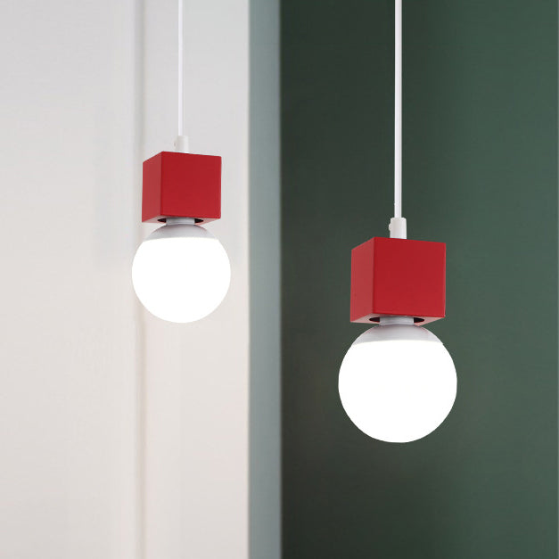 Loft Stylish Bare Bulb Ceiling Hanging Light with Square Design 1 Head Metallic Pendant Lighting in Grey/Red Clearhalo 'Art Deco Pendants' 'Cast Iron' 'Ceiling Lights' 'Ceramic' 'Crystal' 'Industrial Pendants' 'Industrial' 'Metal' 'Middle Century Pendants' 'Pendant Lights' 'Pendants' 'Tiffany' Lighting' 25580