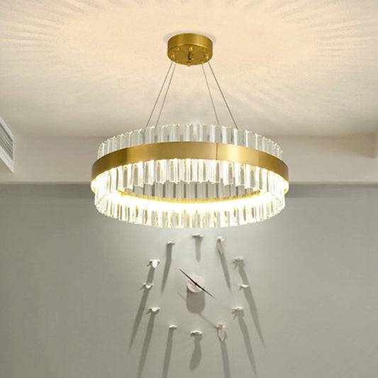 Circular Chandelier Light Postmodern Crystal Rod Gold LED Hanging Ceiling Light, 16"/19.5"/23.5" Wide Clearhalo 'Ceiling Lights' 'Chandeliers' 'Modern Chandeliers' 'Modern' Lighting' 255817