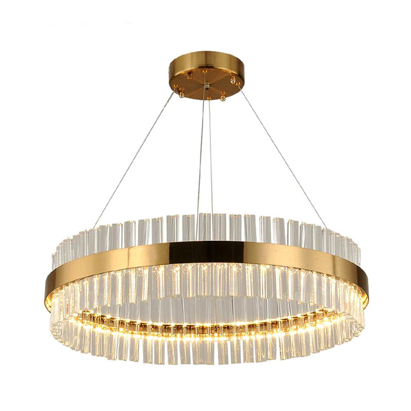 Circular Chandelier Light Postmodern Crystal Rod Gold LED Hanging Ceiling Light, 16"/19.5"/23.5" Wide Clearhalo 'Ceiling Lights' 'Chandeliers' 'Modern Chandeliers' 'Modern' Lighting' 255819