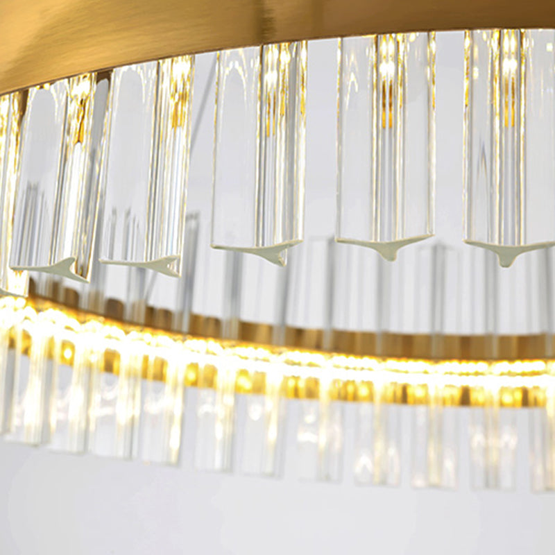 Circular Chandelier Light Postmodern Crystal Rod Gold LED Hanging Ceiling Light, 16"/19.5"/23.5" Wide Clearhalo 'Ceiling Lights' 'Chandeliers' 'Modern Chandeliers' 'Modern' Lighting' 255820
