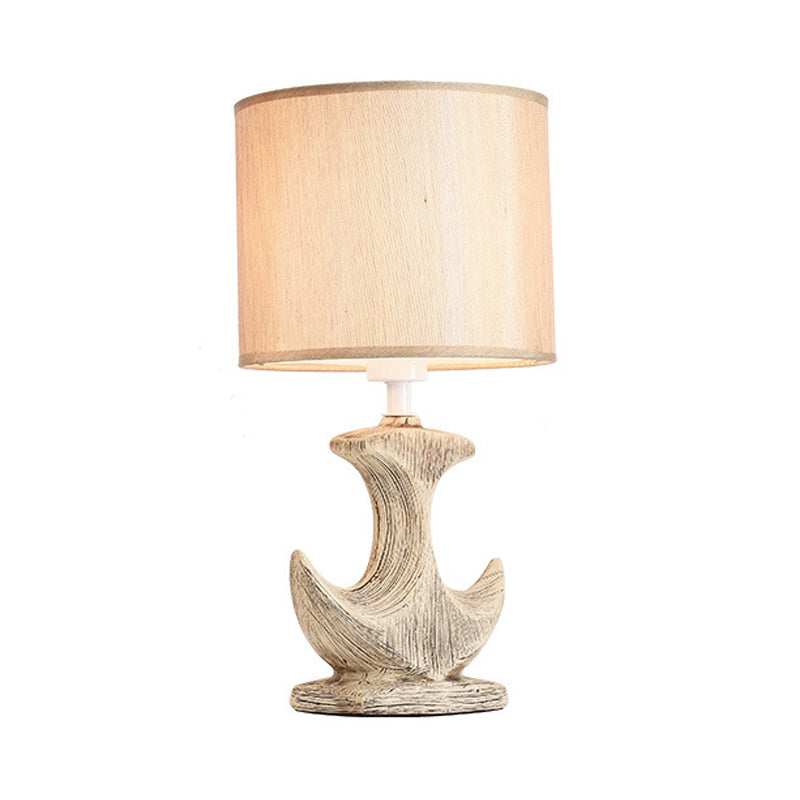1 Bulb Cylinder Fabric Desk Lamp Classic White/Tan Plug-in Ceramic Sailboat Based Table Light Clearhalo 'Lamps' 'Table Lamps' Lighting' 255878