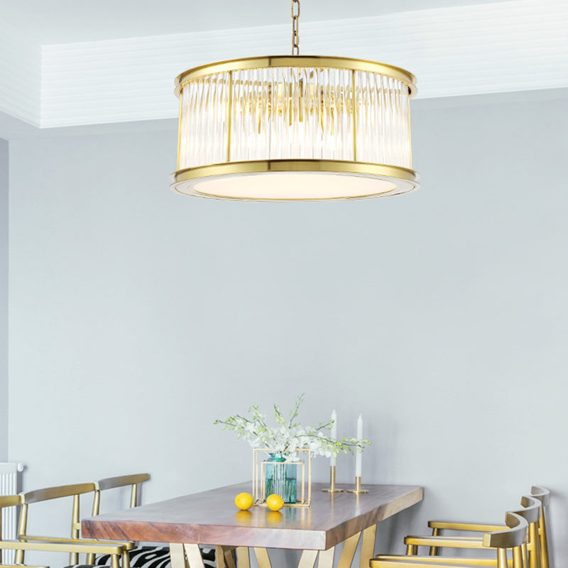 Drum Hanging Light Modern Crystal Rod 6 Lights Black/Brass Chandelier Light Fixture for Living Room Clearhalo 'Ceiling Lights' 'Chandeliers' 'Modern Chandeliers' 'Modern' Lighting' 255907