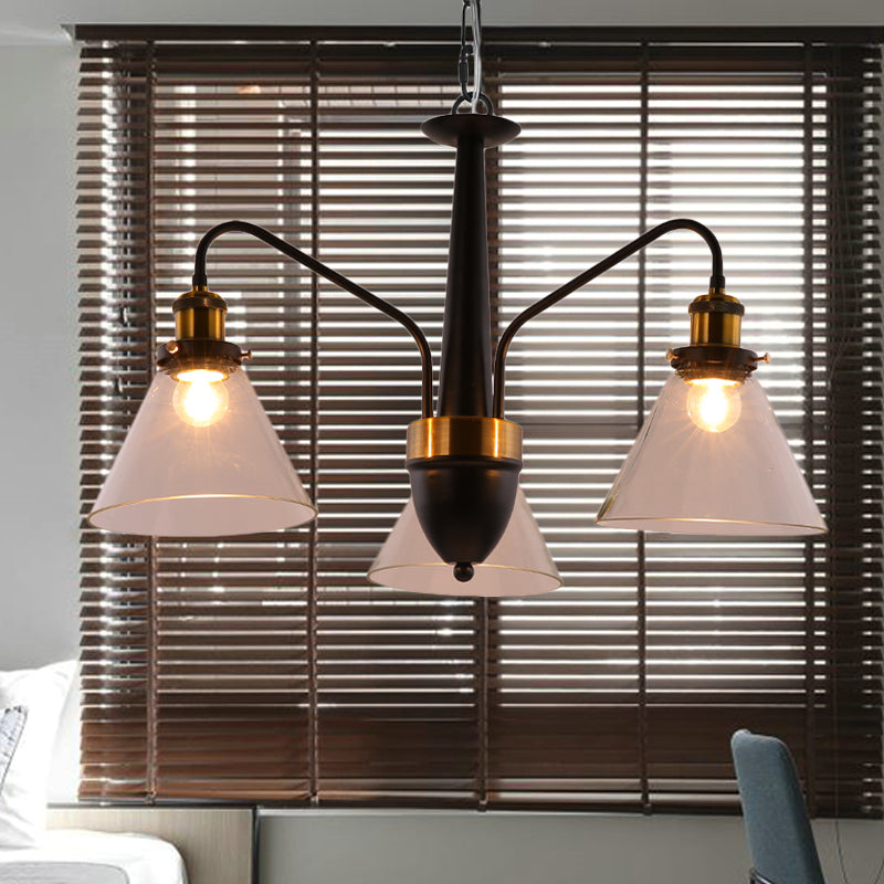 3/5/6-Light Conical Chandelier Light Traditional Black and Gold Hanging Pendant with Clear Glass Shade Clearhalo 'Ceiling Lights' 'Chandeliers' 'Glass shade' 'Glass' Lighting' 256019