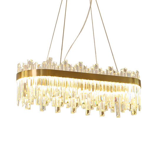 Oval Dining Room Hanging Lamp Kit Three Side Crystal Rod Postmodern LED Chandelier Light in Gold Clearhalo 'Ceiling Lights' 'Chandeliers' 'Modern Chandeliers' 'Modern' Lighting' 256049