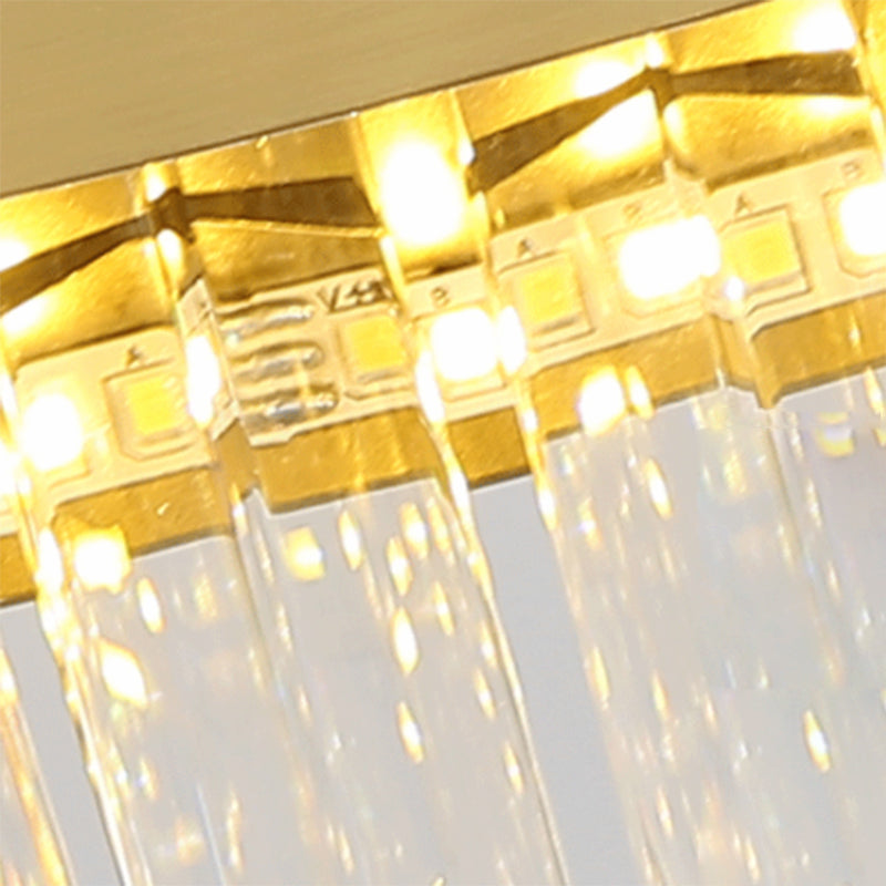 Oval Dining Room Hanging Lamp Kit Three Side Crystal Rod Postmodern LED Chandelier Light in Gold Clearhalo 'Ceiling Lights' 'Chandeliers' 'Modern Chandeliers' 'Modern' Lighting' 256050