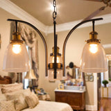 Clear Glass Cup Shape Chandelier Pendant Vintage 3/5/6-Light Ceiling Lamp with Curved Arm 3 Clear Clearhalo 'Ceiling Lights' 'Chandeliers' 'Glass shade' 'Glass' 'Pendant Lights' Lighting' 256060