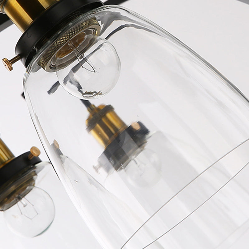 Clear Glass Cup Shape Chandelier Pendant Vintage 3/5/6-Light Ceiling Lamp with Curved Arm Clearhalo 'Ceiling Lights' 'Chandeliers' 'Glass shade' 'Glass' 'Pendant Lights' Lighting' 256063