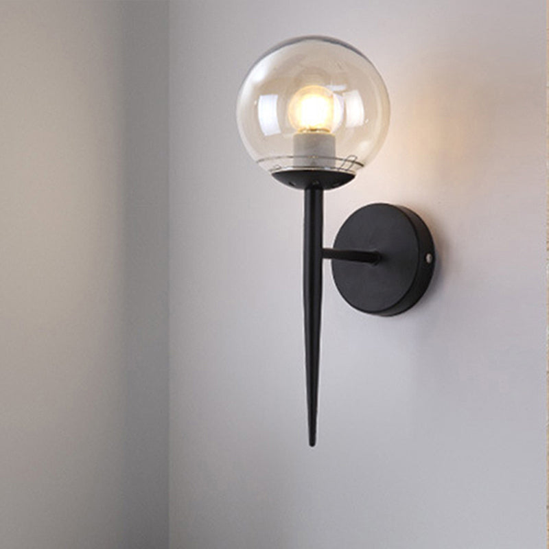 Black/Gold Round Wall Lighting Modern Clear Glass 1 Light Bedroom Sconce Light Fixture Clearhalo 'Cast Iron' 'Glass' 'Industrial wall lights' 'Industrial' 'Middle century wall lights' 'Modern' 'Tiffany' 'Traditional wall lights' 'Wall Lamps & Sconces' 'Wall Lights' Lighting' 256082