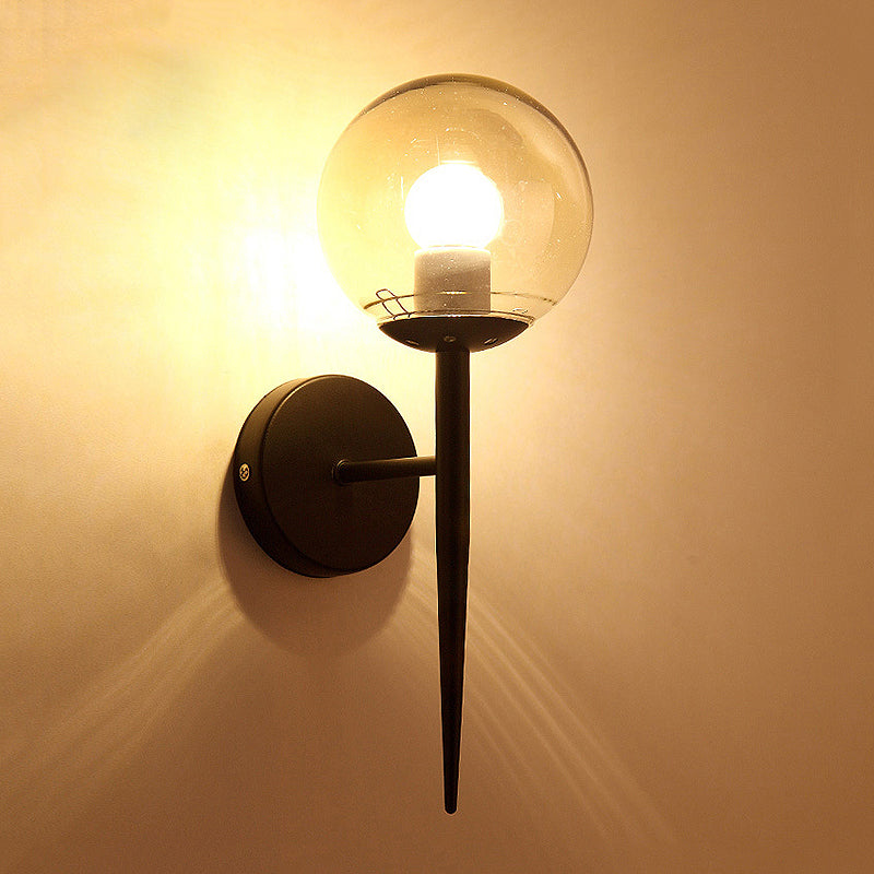 Black/Gold Round Wall Lighting Modern Clear Glass 1 Light Bedroom Sconce Light Fixture Clearhalo 'Cast Iron' 'Glass' 'Industrial wall lights' 'Industrial' 'Middle century wall lights' 'Modern' 'Tiffany' 'Traditional wall lights' 'Wall Lamps & Sconces' 'Wall Lights' Lighting' 256083