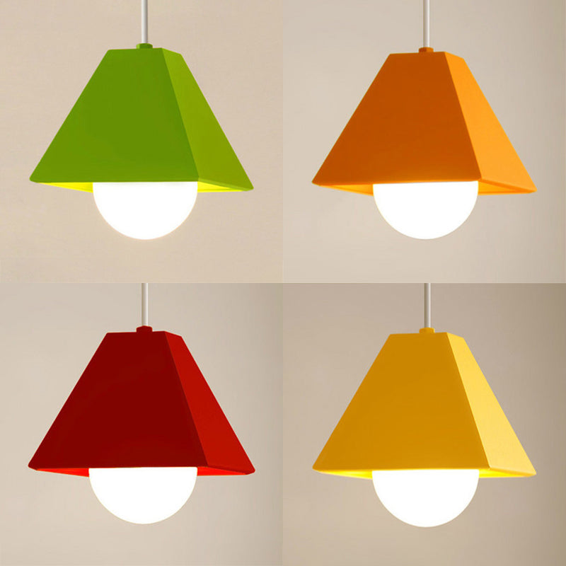 Orange/Green Pyramid Shade Ceiling Fixture Contemporary Metallic 1 Bulb Bedroom Pendant Lighting Clearhalo 'Ceiling Lights' 'Modern Pendants' 'Modern' 'Pendant Lights' 'Pendants' Lighting' 25611