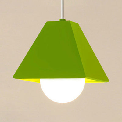 Orange/Green Pyramid Shade Ceiling Fixture Contemporary Metallic 1 Bulb Bedroom Pendant Lighting Green Clearhalo 'Ceiling Lights' 'Modern Pendants' 'Modern' 'Pendant Lights' 'Pendants' Lighting' 25612