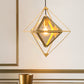 Black/Gold/Amber Glass 1-Light Drop Pendant Colonial Diamond Shape Ceiling Light Fixture with Exterior Iron Frame Clearhalo 'Ceiling Lights' 'Chandeliers' 'Glass shade' 'Glass' 'Pendant Lights' 'Pendants' Lighting' 256124