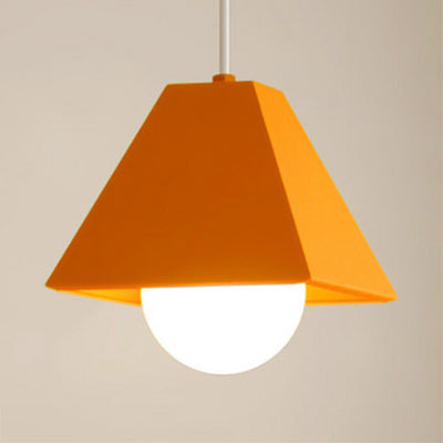 Orange/Green Pyramid Shade Ceiling Fixture Contemporary Metallic 1 Bulb Bedroom Pendant Lighting Orange Clearhalo 'Ceiling Lights' 'Modern Pendants' 'Modern' 'Pendant Lights' 'Pendants' Lighting' 25614