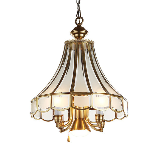 Frosted Glass Bell Chandelier Lamp Traditional 5-Light Brass Finish Suspension Lighting Clearhalo 'Ceiling Lights' 'Chandeliers' 'Close To Ceiling Lights' 'Glass shade' 'Glass' Lighting' 256141