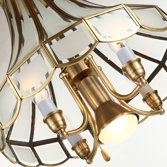 Frosted Glass Bell Chandelier Lamp Traditional 5-Light Brass Finish Suspension Lighting Clearhalo 'Ceiling Lights' 'Chandeliers' 'Close To Ceiling Lights' 'Glass shade' 'Glass' Lighting' 256142
