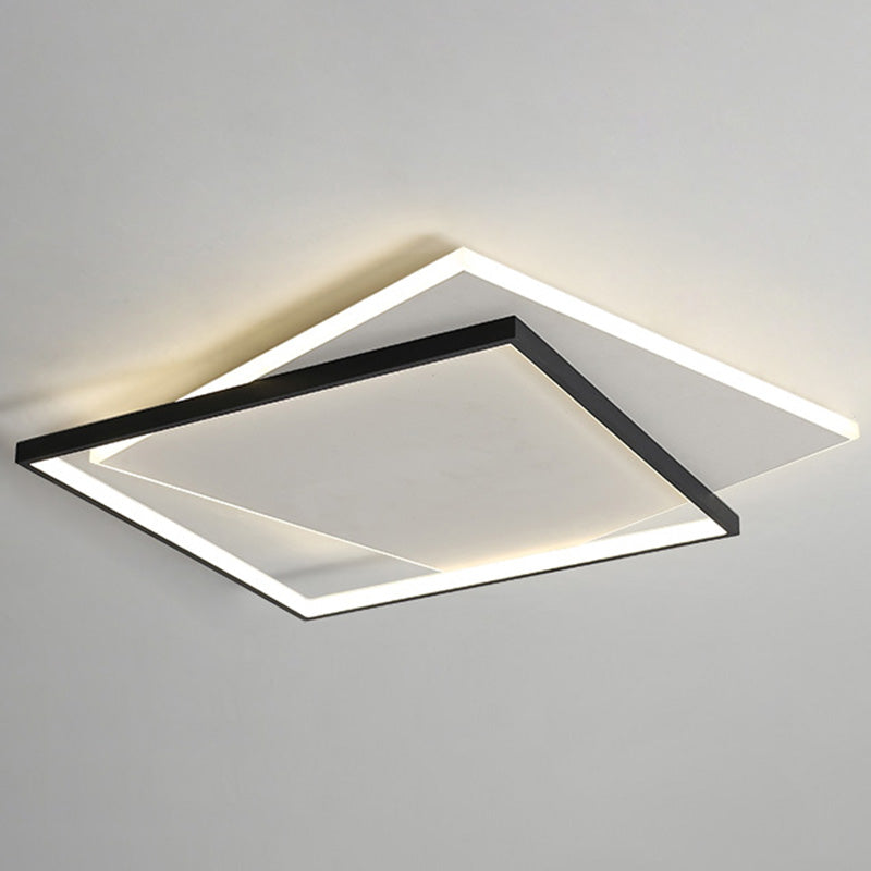 Simplicity LED Ceiling Lamp Double Squares Geometric Shape Flush Mount Lighting Fixture with Acrylic Shade Remote Control Stepless Dimming Clearhalo 'Ceiling Lights' 'Close To Ceiling Lights' 'Close to ceiling' 'Flush mount' Lighting' 2562311
