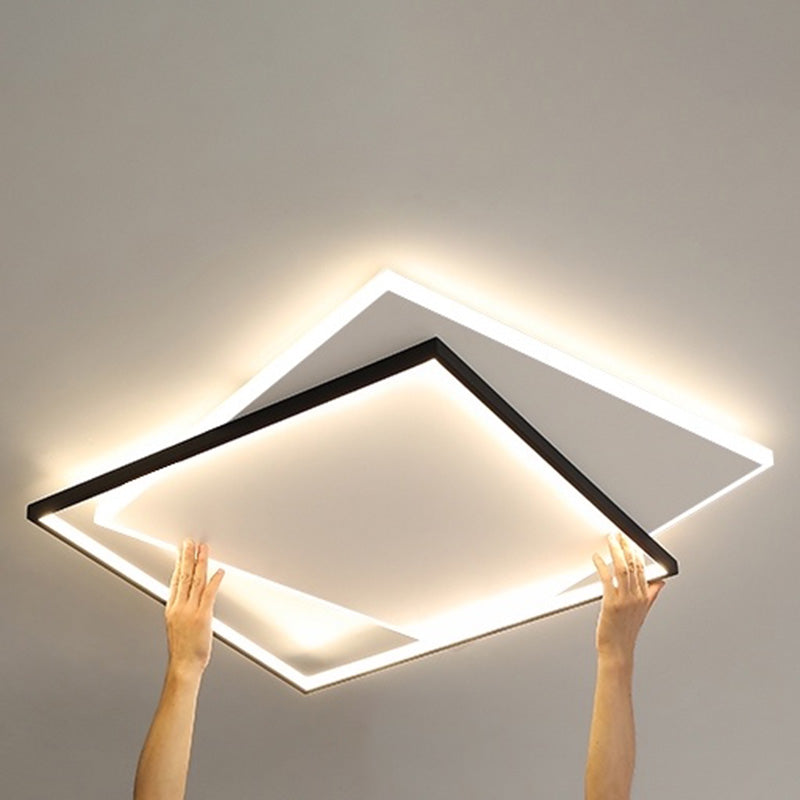 Simplicity LED Ceiling Lamp Double Squares Geometric Shape Flush Mount Lighting Fixture with Acrylic Shade Clearhalo 'Ceiling Lights' 'Close To Ceiling Lights' 'Close to ceiling' 'Flush mount' Lighting' 2562313