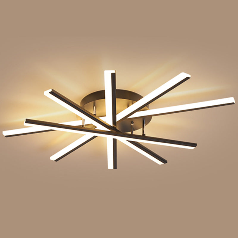 Crossed Line Shape Semi Flush Mount LED Ceiling Lamp Aluminum Modern Simplicity Living Room Lighting Fixture Light 5 Black Remote Control Stepless Dimming Clearhalo 'Ceiling Lights' 'Close To Ceiling Lights' 'Close to ceiling' 'Semi-flushmount' Lighting' 2562369