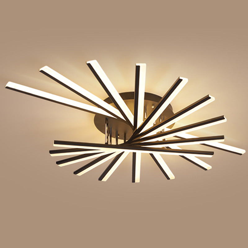 Crossed Line Shape Semi Flush Mount LED Ceiling Lamp Aluminum Modern Simplicity Living Room Lighting Fixture Light 9 Black Remote Control Stepless Dimming Clearhalo 'Ceiling Lights' 'Close To Ceiling Lights' 'Close to ceiling' 'Semi-flushmount' Lighting' 2562376