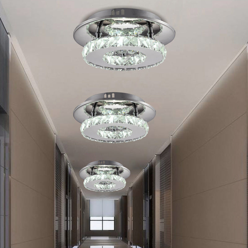 Clear Crystal Encrusted Mini Semi-ceiling Lamp Metal LED Flush Ceiling Light for Bedroom Silver Round Clearhalo 'Ceiling Lights' 'Close To Ceiling Lights' 'Close to ceiling' 'Semi-flushmount' Lighting' 2562399