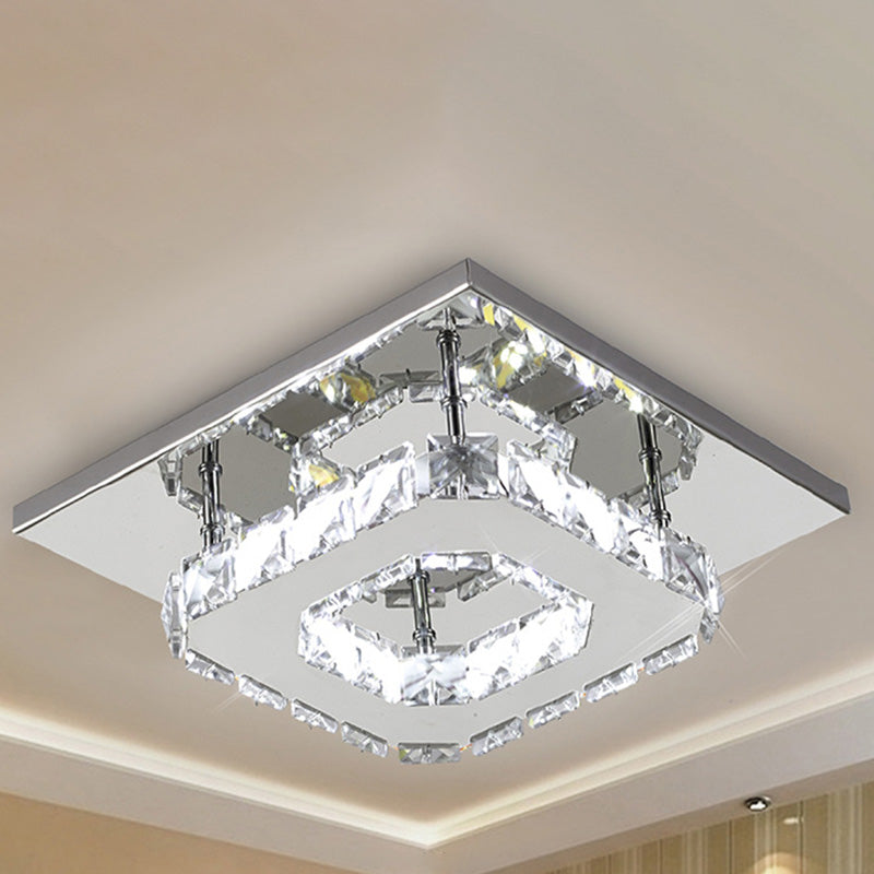 Clear Crystal Encrusted Mini Semi-ceiling Lamp Metal LED Flush Ceiling Light for Bedroom Clearhalo 'Ceiling Lights' 'Close To Ceiling Lights' 'Close to ceiling' 'Semi-flushmount' Lighting' 2562400