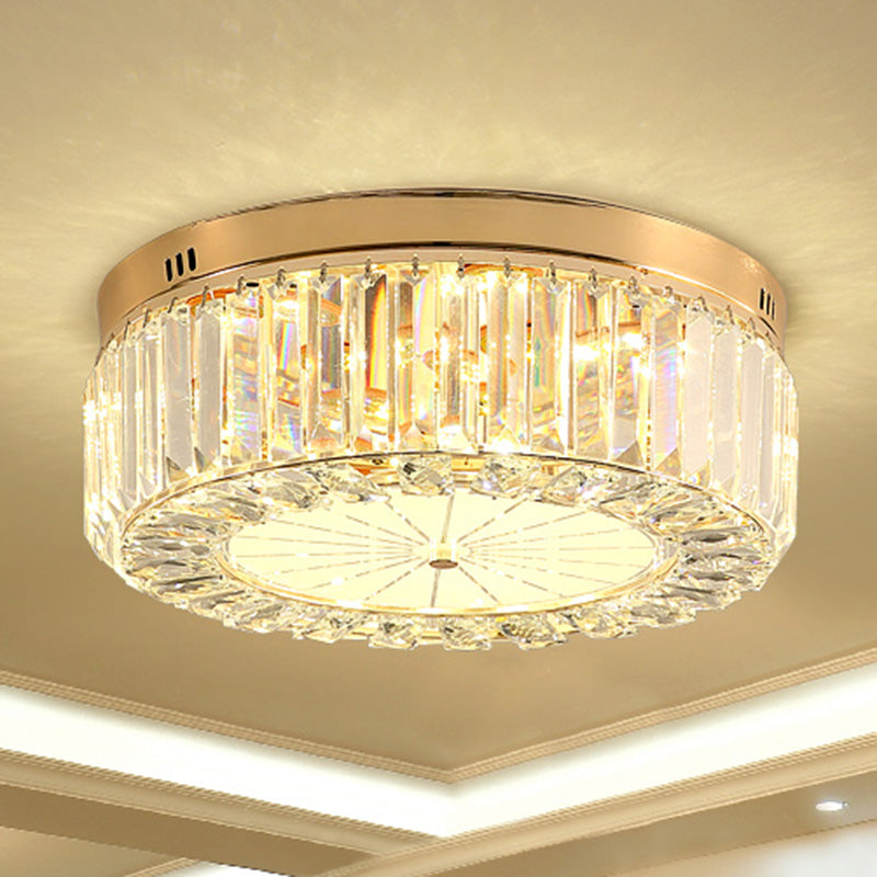 Drum Shape LED Flush Ceiling Lamp Clear Crystal Modern Lighting Fixtures Light for Living Room Dining Room Gold Clearhalo 'Ceiling Lights' 'Close To Ceiling Lights' 'Close to ceiling' 'Flush mount' Lighting' 2562406