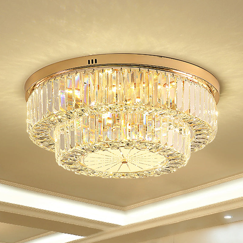 Drum Shape LED Flush Ceiling Lamp Clear Crystal Modern Lighting Fixtures Light for Living Room Dining Room Gold 23.5" Clearhalo 'Ceiling Lights' 'Close To Ceiling Lights' 'Close to ceiling' 'Flush mount' Lighting' 2562407