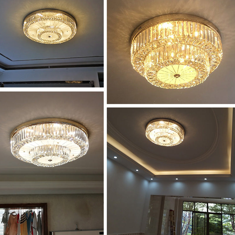 Drum Shape LED Flush Ceiling Lamp Clear Crystal Modern Lighting Fixtures Light for Living Room Dining Room Clearhalo 'Ceiling Lights' 'Close To Ceiling Lights' 'Close to ceiling' 'Flush mount' Lighting' 2562408