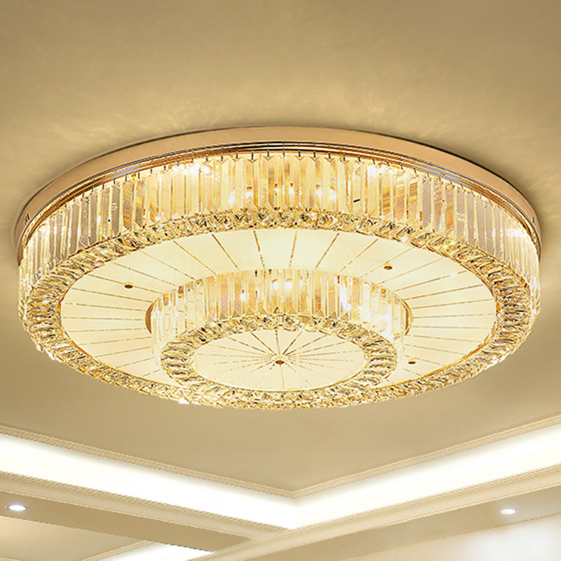 Drum Shape LED Flush Ceiling Lamp Clear Crystal Modern Lighting Fixtures Light for Living Room Dining Room Gold 31.5" Clearhalo 'Ceiling Lights' 'Close To Ceiling Lights' 'Close to ceiling' 'Flush mount' Lighting' 2562409