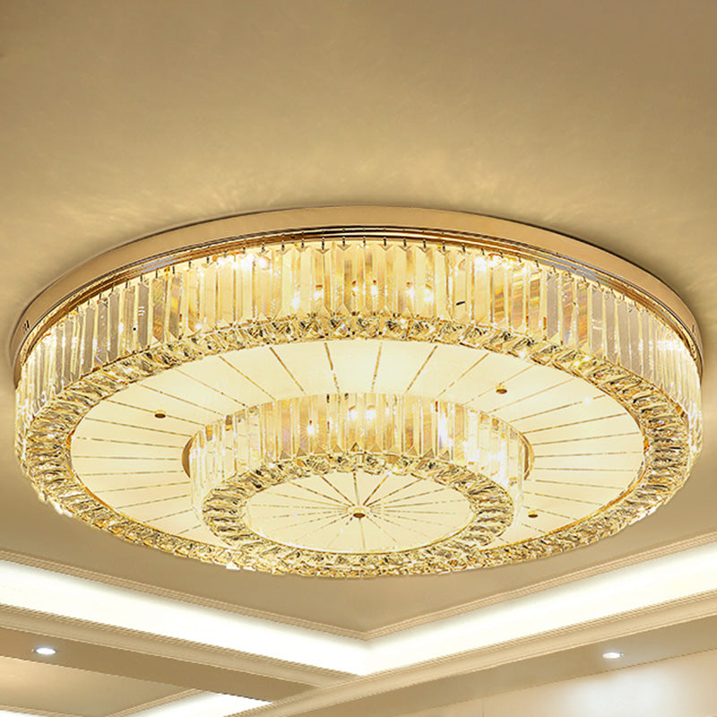Drum Shape LED Flush Ceiling Lamp Clear Crystal Modern Lighting Fixtures Light for Living Room Dining Room Gold 39" Clearhalo 'Ceiling Lights' 'Close To Ceiling Lights' 'Close to ceiling' 'Flush mount' Lighting' 2562411