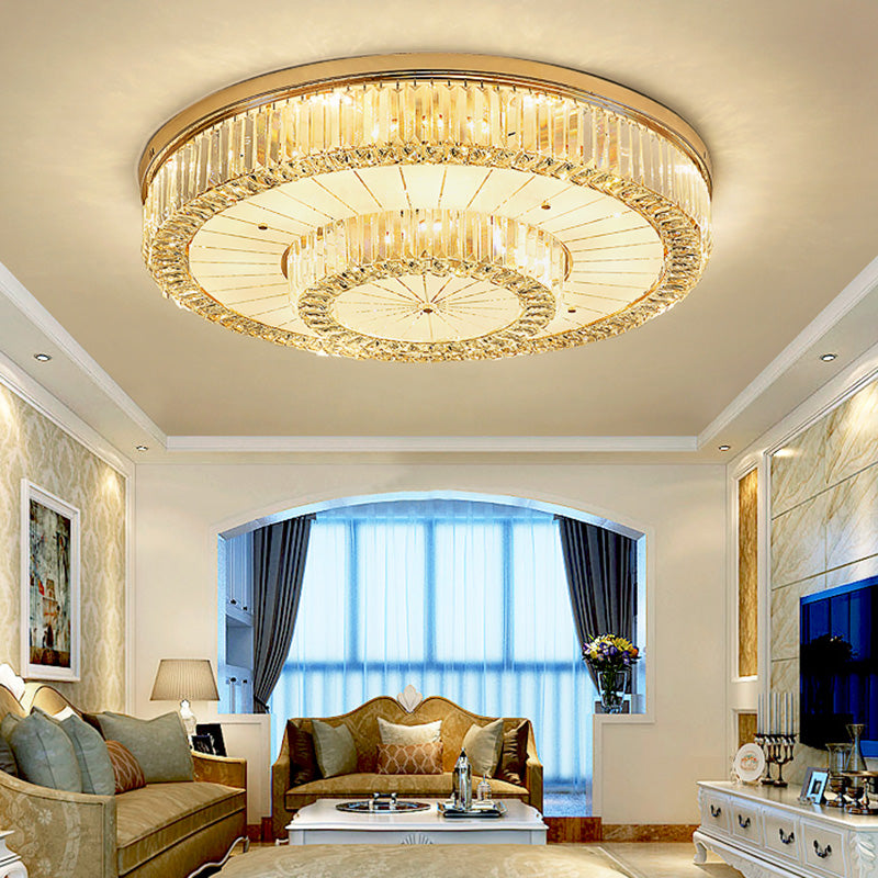 Drum Shape LED Flush Ceiling Lamp Clear Crystal Modern Lighting Fixtures Light for Living Room Dining Room Clearhalo 'Ceiling Lights' 'Close To Ceiling Lights' 'Close to ceiling' 'Flush mount' Lighting' 2562412