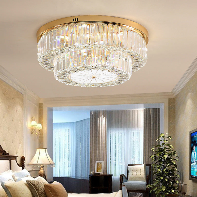 Drum Shape LED Flush Ceiling Lamp Clear Crystal Modern Lighting Fixtures Light for Living Room Dining Room Clearhalo 'Ceiling Lights' 'Close To Ceiling Lights' 'Close to ceiling' 'Flush mount' Lighting' 2562414