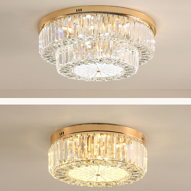Drum Shape LED Flush Ceiling Lamp Clear Crystal Modern Lighting Fixtures Light for Living Room Dining Room Clearhalo 'Ceiling Lights' 'Close To Ceiling Lights' 'Close to ceiling' 'Flush mount' Lighting' 2562416
